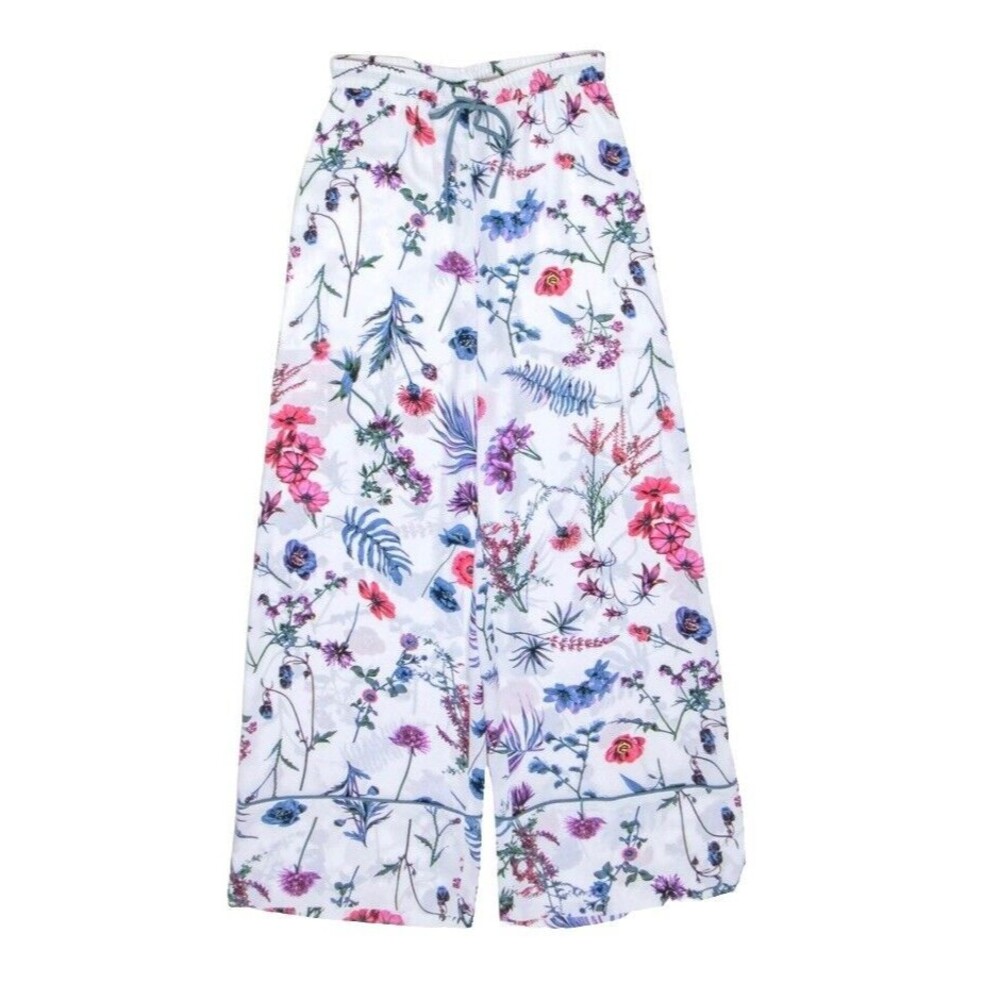NWT BCBG Max Azaria - White w/ Multicolor Floral Print Wide Leg Pants Size L